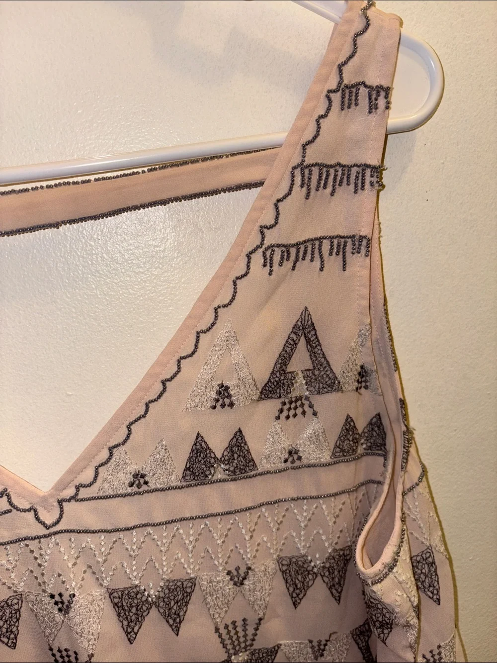 Free People Blush Pink Beaded V-Neck Dress - Picture 6 of 6